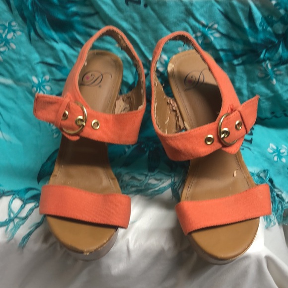 D 💖 size 7 orange cork wedges shoes wear 5.5” heel - Picture 2 of 10